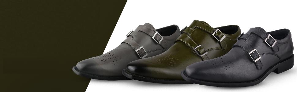 LIBERTYZENO Mens Black Genuine Leather Single Buckle Monk Strap Shoes LIBERTYZENO Mens Black Shoes Leather Single Buckle Style  main image 3
