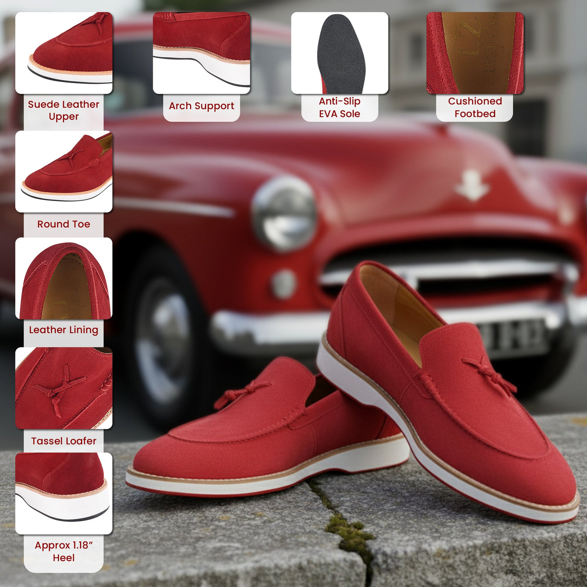 Emma Men's Genuine Suede Leather Loafers with Tassels Slip-On Dress Sh