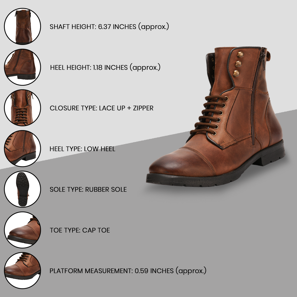 LIBERTYZENO Men\'s  Lace-Up Lite Brown Casual Boots Liam Leather Lace-Up Style Boots for Men – LIBERTYZENO main image 3