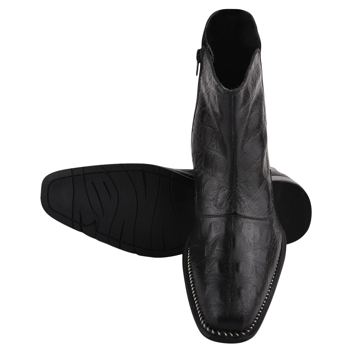 SANDRA Leather Ankle Length Side Zip Up Boots for Men (Black SANDRA Leather Ankle Length Side Zip Up Boots for Men (Black