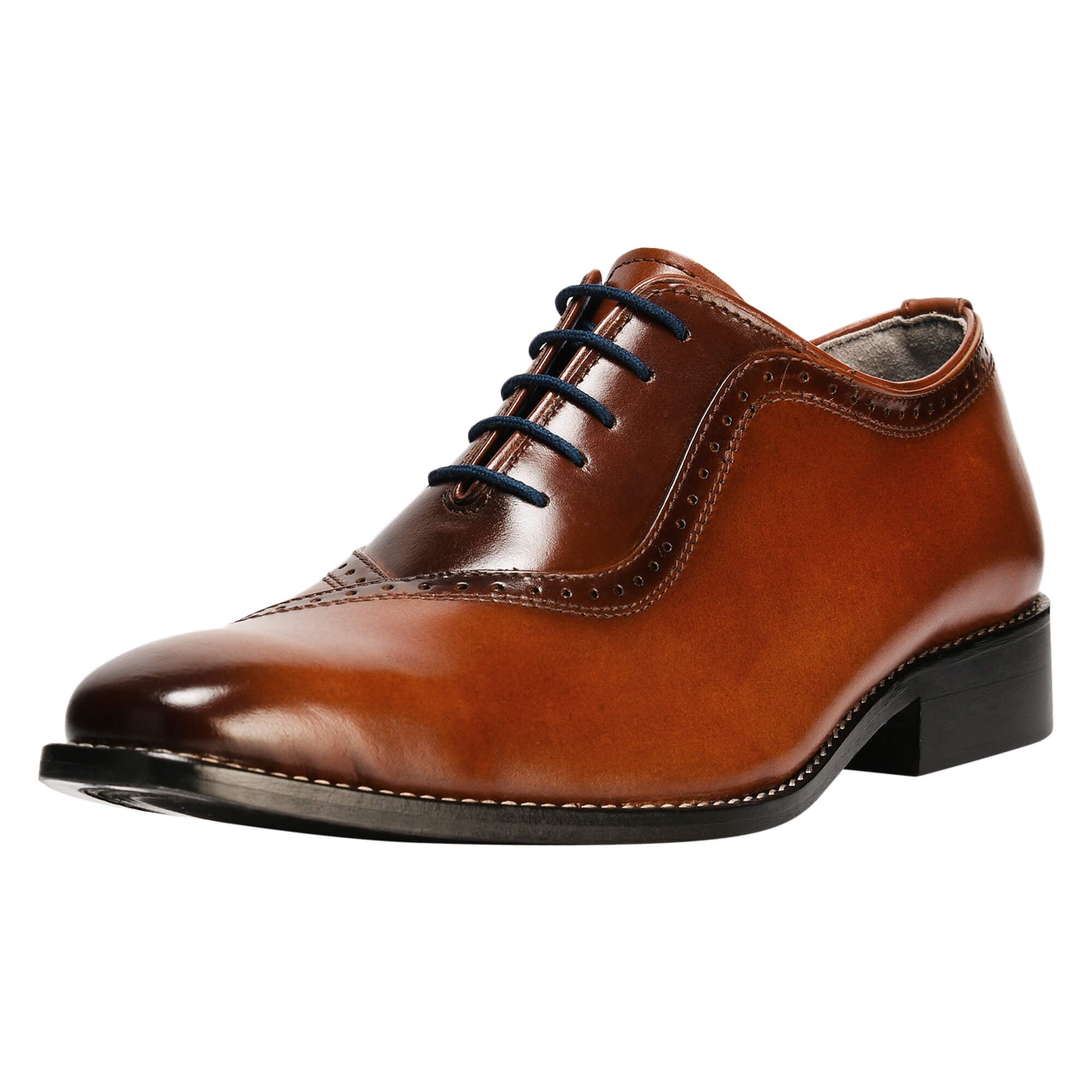 DebonAir Leather Formal Dress Shoes for Mens Burnished Toe Lace Up Oxford Style Shoes, Tan / 8.5