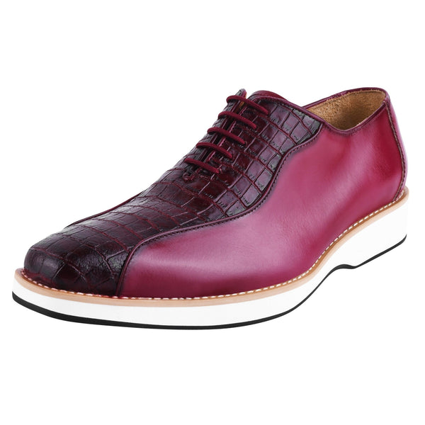 LIBERTYZENO Men's Genuine Leather Croco Print Oxford Dress Shoes - Handmade, Sizes 7-13
