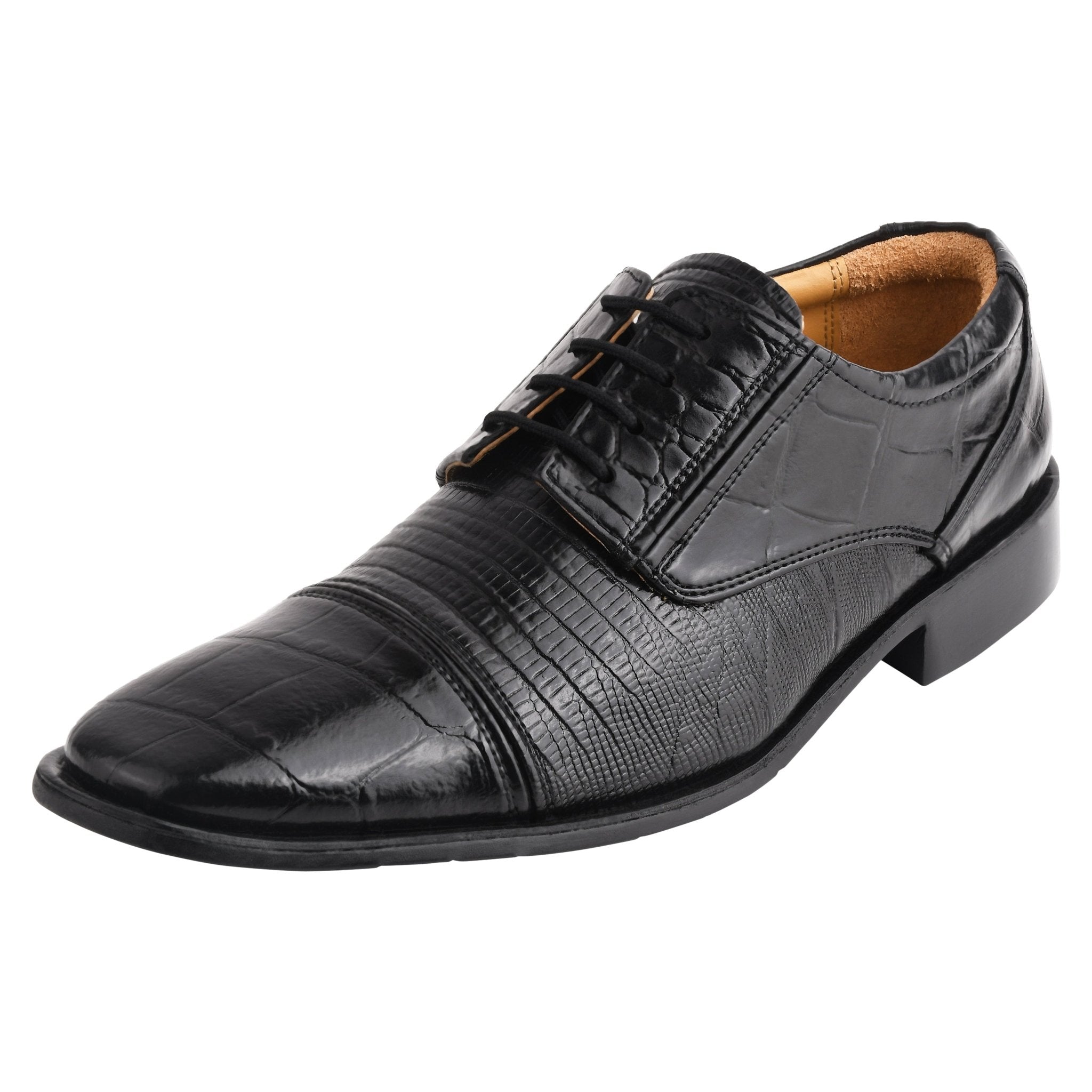 Owen Leather Lizard and Crocodile Print Oxford Style Dress Shoes, Black / 9 - Libertyzeno Owen Leather Lizard and Crocodile Print Oxford Style Dress Shoes, Black / 9 - Libertyzeno