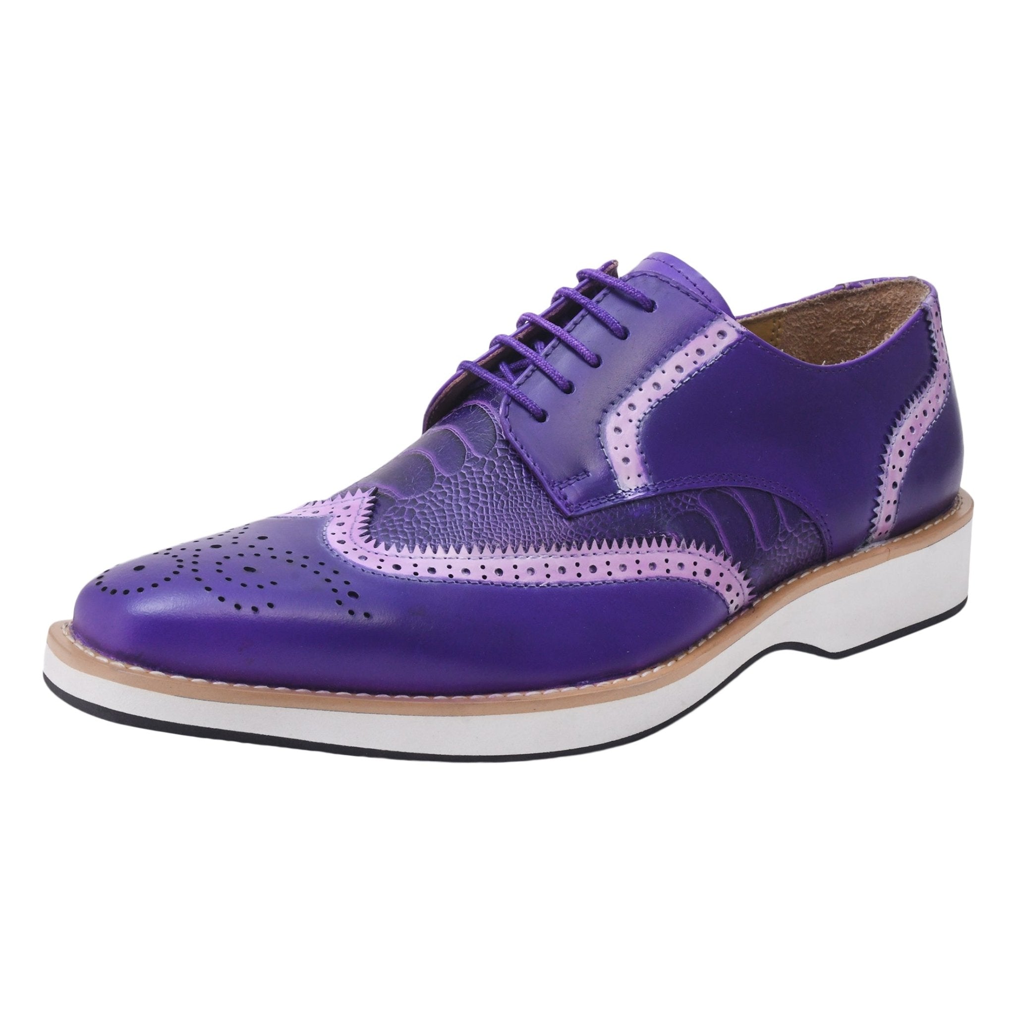 Roy Ostrich Leather Perforated toe Casual Oxford Dress Shoes, Purple / 10 - LIBERTYZENO Roy Ostrich Leather Perforated toe Casual Oxford Dress Shoes, Purple / 10 - LIBERTYZENO