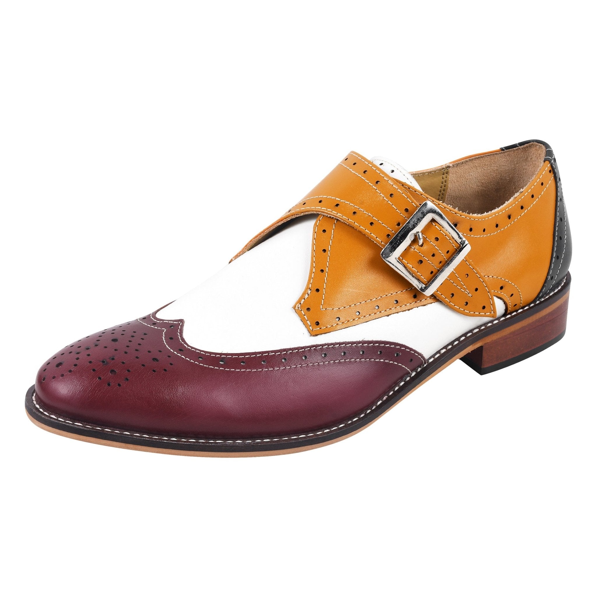 STEPHEN Wingtip Toe Genuine Leather Oxford Style Single Monk Strap