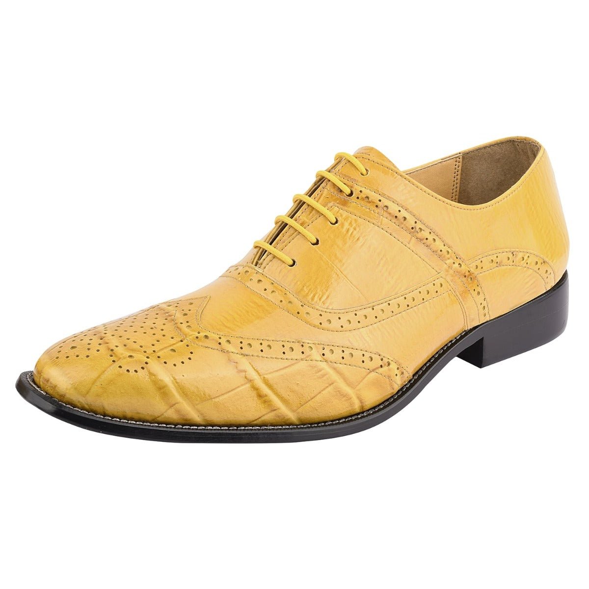 Dallas Manmade Wingtip Croco/EEL Print Brogue Dress Shoes, Mustard / 11