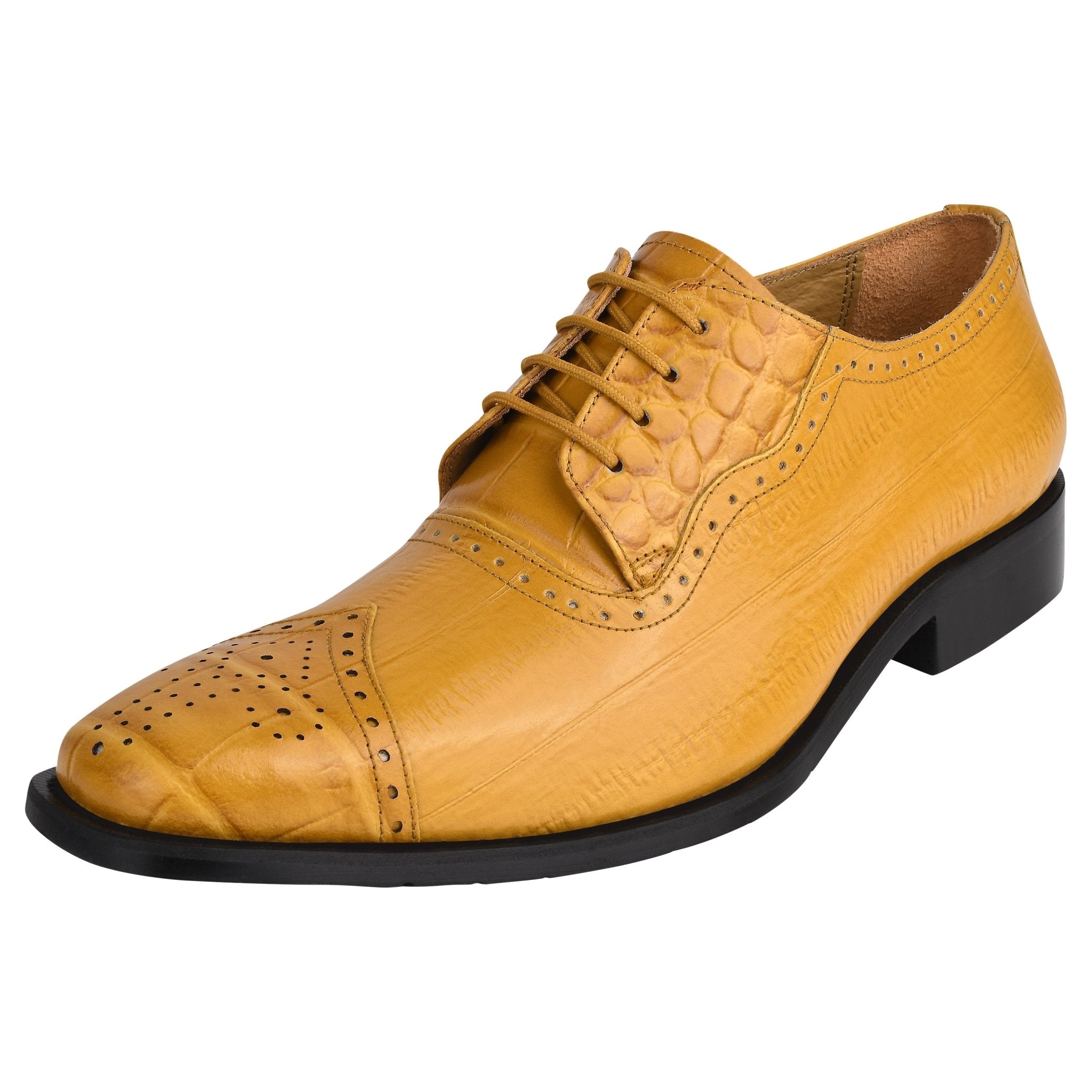 Henley Leather Croco Print Toe Wingtip Oxford Style Dress Shoes, Mustard / 10 Henley Leather Croco Print Toe Wingtip Oxford Style Dress Shoes, Mustard / 10