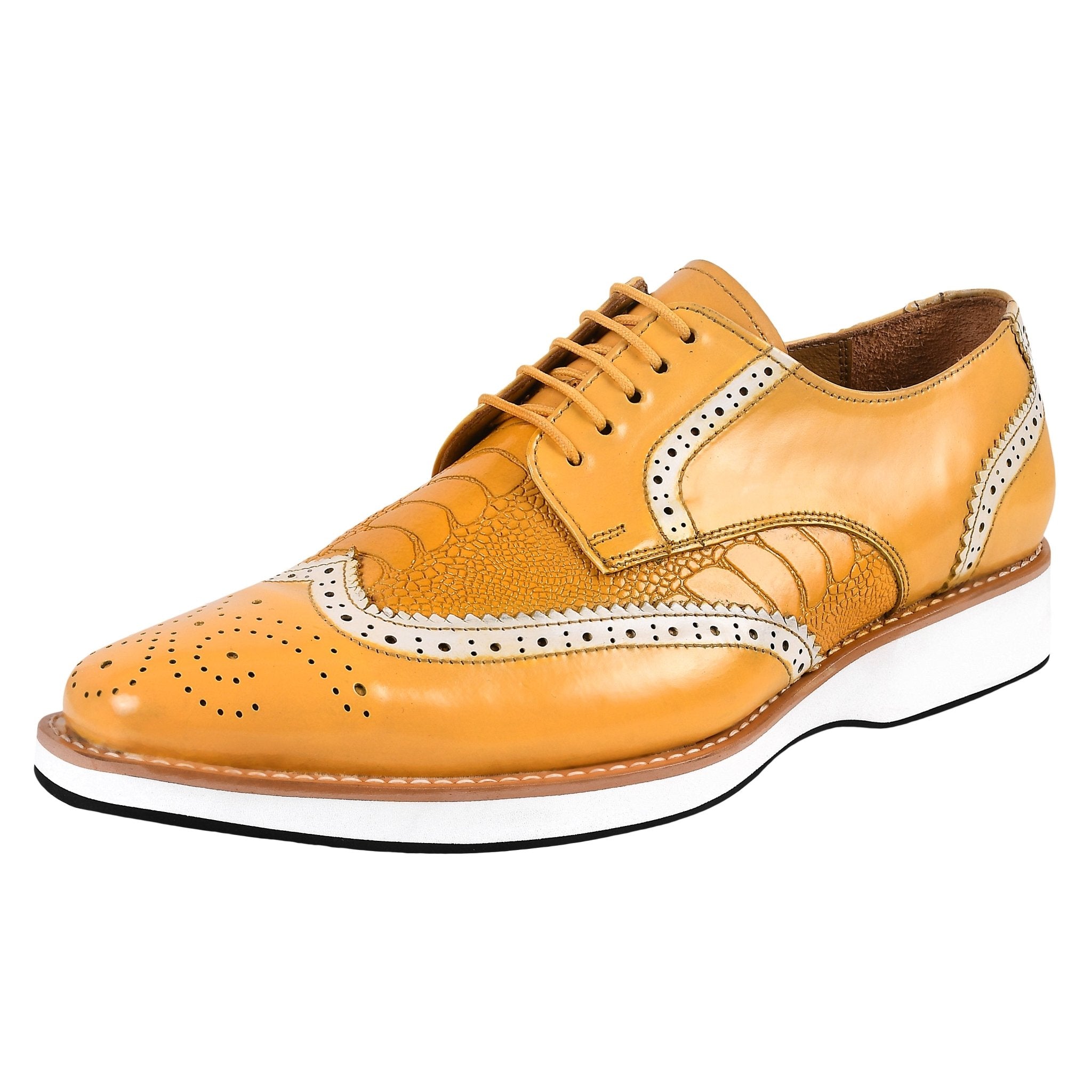 Roy Ostrich Leather Perforated toe Casual Oxford Dress Shoes, Yellow / 11 - LIBERTYZENO Roy Ostrich Leather Perforated toe Casual Oxford Dress Shoes, Yellow / 11 - LIBERTYZENO