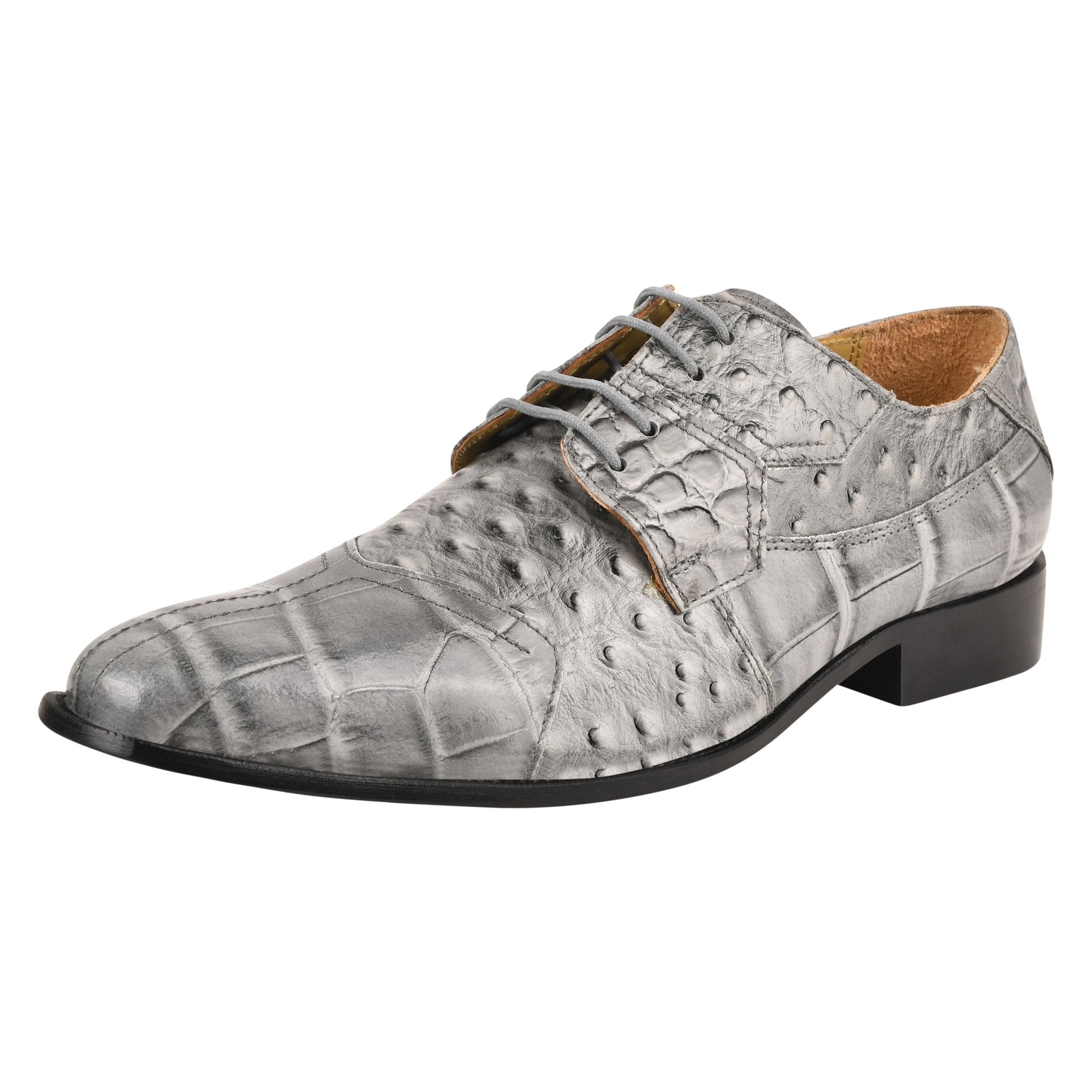 Sassy Crocodile-Ostrich Print Lace-Up Dress Shoes for Men