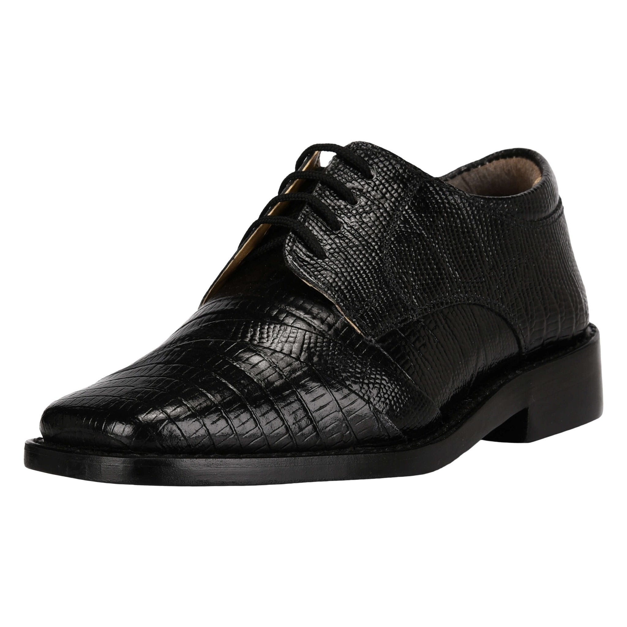 Trevor Leather Kids Crocodile/Lizard Print Dress Shoes Lace Up Gliders, Black / 11 US/ AGE 4-8 Years/Little Kids